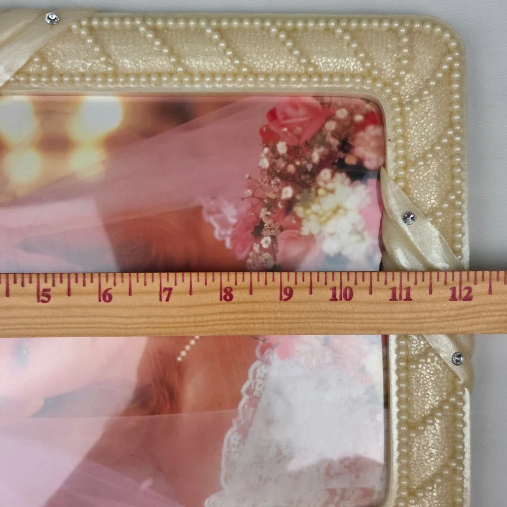 Vintage 80s Faux Pearl Bridal Frame 8x10 Cottagecore Shabby Chic Romantic Roses